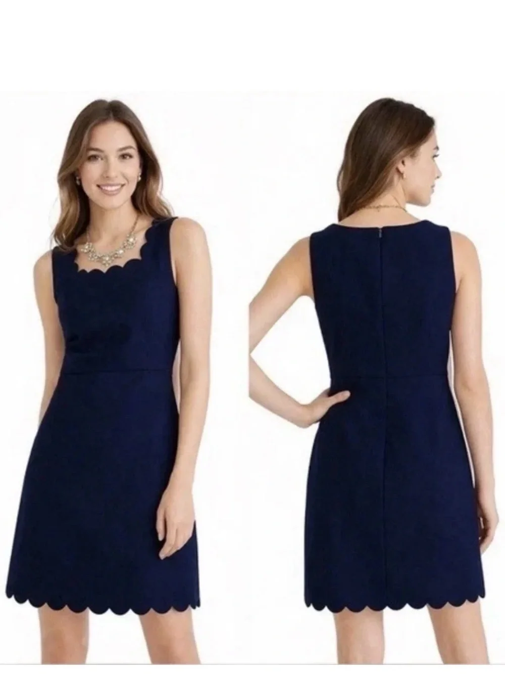 J. Crew Navy Scallop-Edge Sleeveless Mini Dress